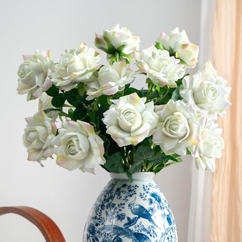 Artificial Flowers Artificial Roses Fake Roses 23.2In Long Stem Artificial Flowers for Tall Vase Silk Rose Suitable for Wedding Party Decor Valentine's Day DIY Bouquet Spring 20PCS (Green) - color: Green