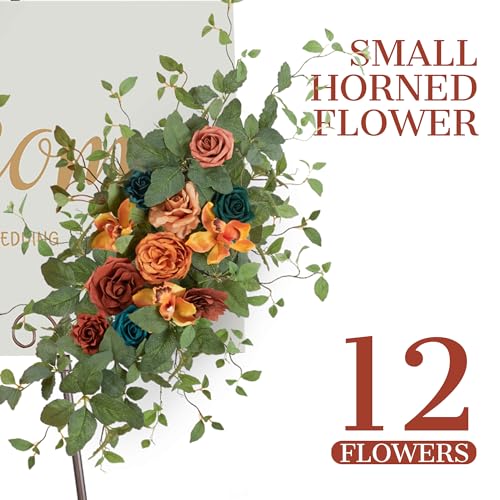 Ting's time Wedding Arch Flower Pack of 2 Artificial Silk Large Flower Swag Wedding Arches for Ceremony Reception Backdrop Floral Decor for Fall Wedding Party Ceremony（Teal& Orange） - color: Teal& Orange