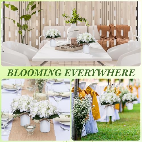Zeyune White 12 Sets Wedding Flower Table Centerpieces Artificial Hydrangeas with Rustic Metal Vase Fake Hydrangea Flowers in Pot Floral Arrangement for Wedding Bridal Tea Party Table Home Decor - color: White