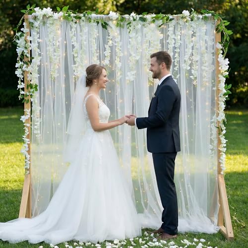 Gilprop 6 Pcs Wisteria Artificial Flowers Garland Lighted White Tulle Backdrop Curtain 10×8ft Sheer Wisteria Flower Curtains Backdrop Vine Silk Hanging for Birthday Engagement Wedding Anniversary