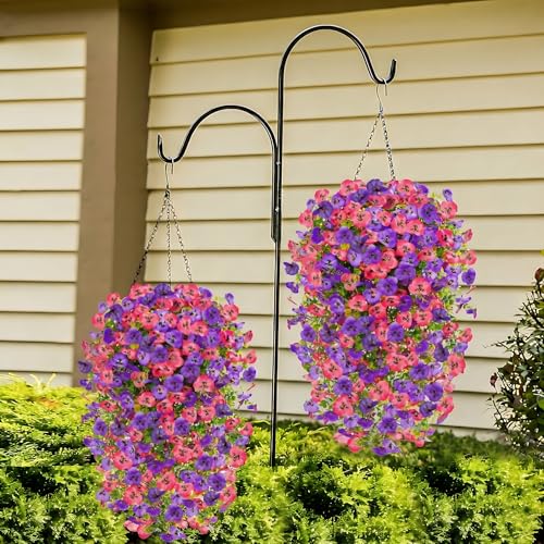 8PCS Faux Hanging Pansy Flowers for Outdoors,UV-Resistant Artificial Plants for Porch, Patio, Garden, Window Boxes, Spring & Summer Decor (Rose Pink Purple) - color: Rose Pink Purple