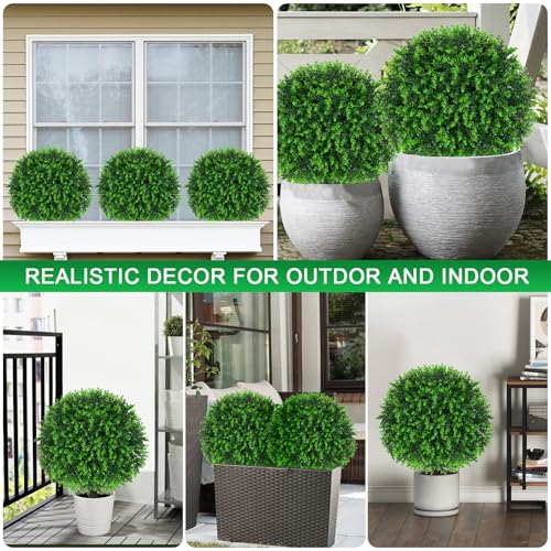 2Pcs Artificial Topiary Ball Trees for Outdoor 16" UV Resistant | Artificial Shrubs With Ground Spike,Faux Plants, Fake Evergreen Bushes for Indoor Front Porch Garden Decor - color: Eucalyptus