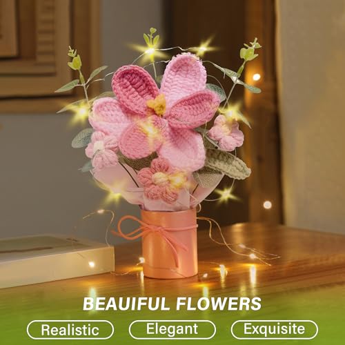 Vynora Crochet Daisy Flowers Bouquet, Handmade Daisy Artificial Flowers with Card for Mother's Day, Birthday, Wedding, Home Decor, Teacher's Day, Grandma Bday Gift (Pink-1) - color: Pink-1