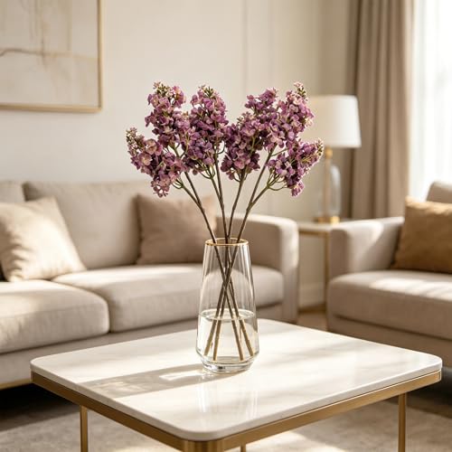 4PCS 25.6inch Lilac Artificial Flowers Fuchsia Fake Delphinium Long Stem Silk Real Touch Flower Faux Lilac Floral Arrangement for Tall Vase Table Wedding Garden Home Decoration（Fuchsia） - color: 25.6inch Fuchsia