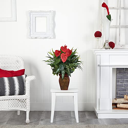 Nearly Natural Mixed Greens & Anthurium with Decorative Vase Silk Plant
