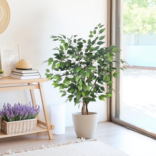 Artificial Ficus Tree 4ft, Artificial Plants Indoor with Realistic Leaves & Trunk, Fake Plants for Home Office Living Room Decor. - style: 4ft