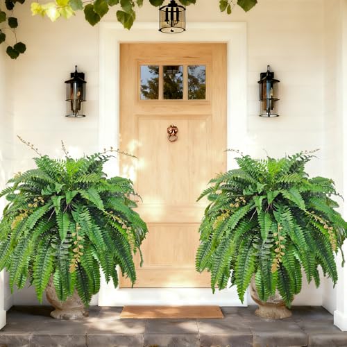 2pcs 48in 88 Blades Artificial Boston Ferns for Outdoors Large, UV Resistant Faux Outdoor Plants,Weatherproof Fake Ferns Plants Outdoor Indoor for Garden Porch Patio Home Decor - color: Bosten Fern, size: 2Pcs