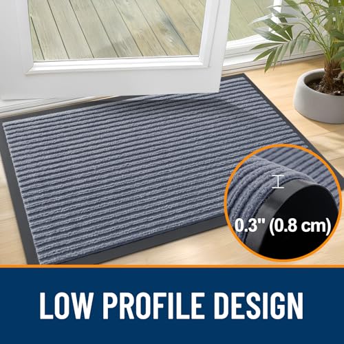 OLANLY Front Door Mat Indoor Outdoor Entrance, Waterproof Heavy Duty Doormat, Fade Resistant, Low Profile, Easy Clean Patio Porch Welcome Floor Mats for Entry, 29.5x17, Ash Grey - color: Ash Grey, size: 29.5" X 17"