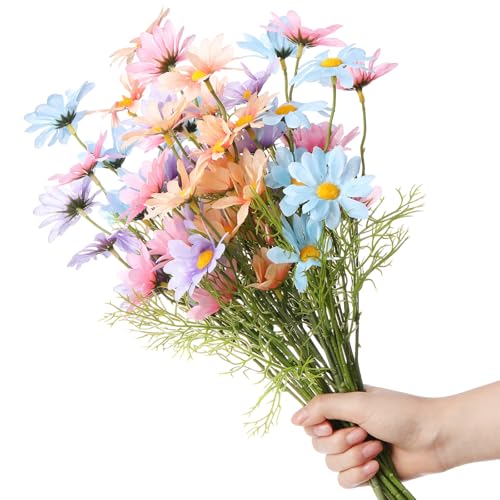12 Bundles Daisy Artificial Flowers Small Colorful Daisy Flowers Bouquet with Stems Fake Daisies Floral for Table Vase Centerpiece Floral Arrangements Wedding Decoration (Mix Color) - color: Mix Color