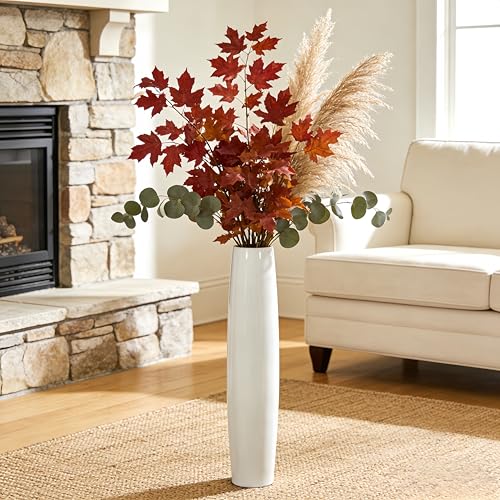 17.7 Inch White Ceramic Floor Vase, Tall Decorative Vase with Glossy Glaze, Big Standing Flower Vases for Pampas Grass, Modern Home Decor for Living Room, Office, Bedroom, Dining Corner - color: Shape 2