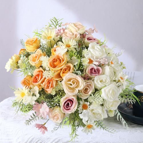 Artificial Flowers 3 Pack Artificial Fake Flowers Bouquet Wedding Bouquets Decorations Plastic Floral for Party Home Décor - color: Mixed-1