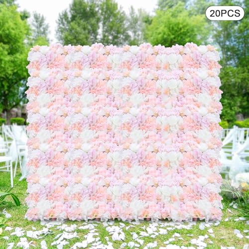 20PCS Artificial Flower Panels, Pink Silk Wedding Flower Panels Banquet Flowers Board, Flower Backdrop Wall for Photo Party Wedding Background Decor - color: 20 Pcs Pink Roses