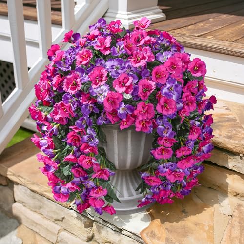 Hibiscus Artificial Fake Hanging Flowers Plants for Outdoor Spring Decoration, 2PCS UV Resistant Faux Hibiscus Silk Flowers Realistic Look Real for Planters Outside Porch Patio Yard, Violet Fuchsia - color: A-violet Fuchsia, size: 2pcs