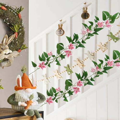 SNAIL GARDEN 2 Pack（14.6ft ） Fake Lilies Flower Vines, Pink Vines Lilies Flowers with 16 Heads, Flower Vines for Decoration ，Fake Flower Vines for Home, Garden, Table Centerpiece, DIY Wreath