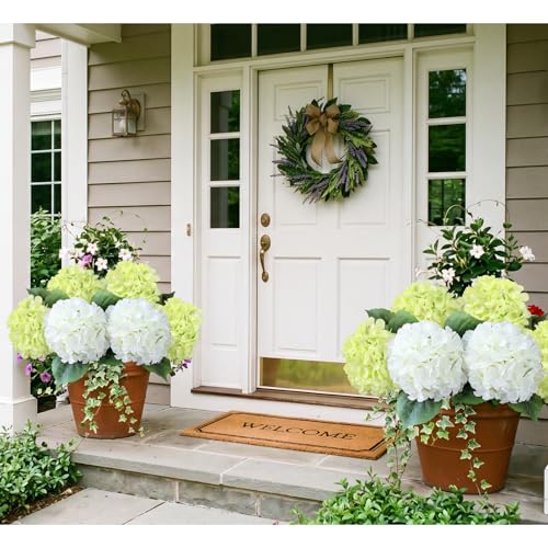 Hydrangea Artificial Flowers Silk Lifelike 2Pcs White/ 4Pcs Green 20" Long Rod for Centerpiece - color: White/Green