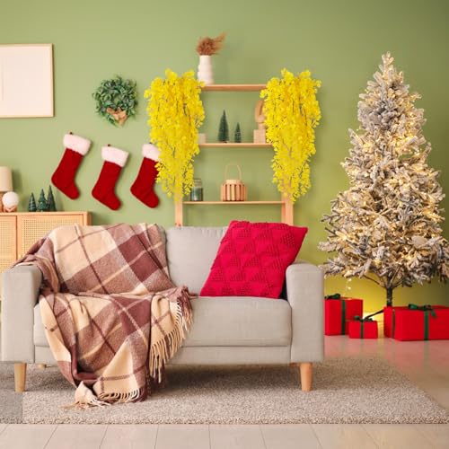RECUTMS 4Pcs 29.9 Inches Fake Hanging Eucalyptus Plants UV Resistant Plastic Yellow Artificial Greenery for Indoor Outdoor Home Room Garden Farmhouse Front Porch Wedding Arch Patio Party Decoration - color: Pure Yellow 1