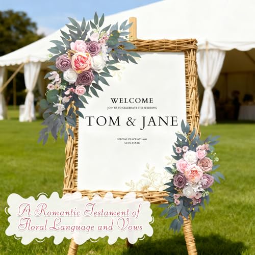 Wedding Arch Flowers (2-Pack), Artificial Dusty Rose Floral Arch Decorations for Weddings Ideal for wedding welcome signage Decorations , banquet backdrop arrangements, and bridal parties (Pink) - color: Pink