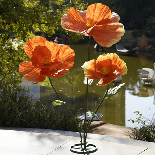 Giant Flowers,Oversized Artificial Flower with Gradient Petals,Large Paper Floral Decor with Stand for Wedding Backdrops, Event Parties, Photo Booth Props, Home Decoration (Orange) - color: Orange