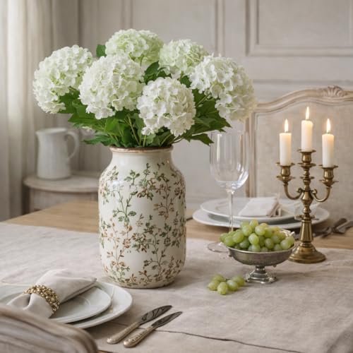 SIDUCAL Ceramic Vintage Pastoral Vase, 8.78 Inch Chinoiserie Floral Vase, Retro Ice Cracked Rustic Farmhouse Vases for Home Decor, Living Room, Bookshelf, Office, Tuscan Decor, Green and Brown Floral - color: 18049-green and Brown Floral