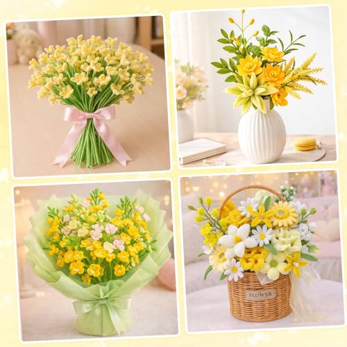 Peryiter 371 Pcs Pipe Cleaners Flowers Kit, Pipe Cleaners Chenille Stems Bulk with Floral Wire Gardening Tape Stamen, Fluffy Limpiapipas para Flores for DIY Mother's Day Decor(Light Yellow) - color: Light Yellow