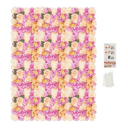 12-Pack Flower Wall Backdrop, 15"x15" Artificial Rose Floral Panels, 3D Silk Hydrangea Flowers Panels for Spring Wedding Photo Photography Backdrop Event Party Decoration (Purple Red) - color: Purple Red