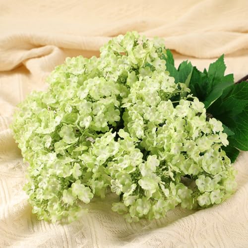 Cuffbow 4 Pcs 28'' Large Green Artificial Hydrangea Flowers Fake Hydrangeas Silk Flowers Long 12 Touch Blooms for Wedding Centerpieces Bouquets DIY Floral Decor Home Decoration - color: Light Green