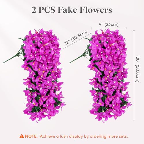 Lifewit Artificial Bougainvillea Flowers, 2 PCS Plastic Long Trailing Vines Fake Flowers for Outdoor Indoor Garden Porch Patio Balcony Decor, UV Resistant, Purple - color: Purple