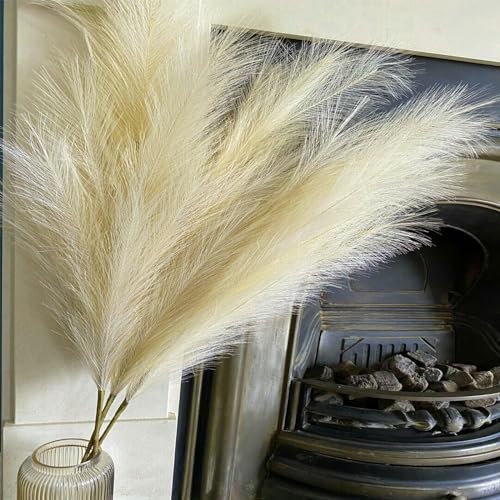 38" 10 Stems Faux Pampas Grass Decor - Tall Pampas Grass for Floor Vase, Boho Home Wedding Mothers Day Decoration (Beige) - color: A-beige