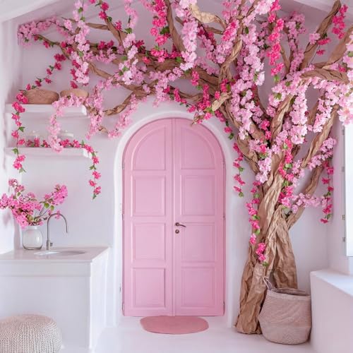 Yinder 35 Pcs 3D Wisteria Tree for Classroom Room Include Artificial Cherry Blossom Vines with Kraft Paper Tape for Classroom Home Room Wedding Summer Party Decor - color: Pink, style: Cherry Blossom