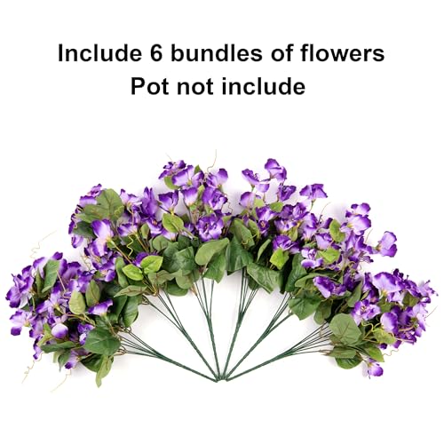 Hoppwodd Hibiscus Artificial Flowers for Outdoors Spring Decoration, 6 Bundles Faux Silk Flowers UV Resistant Look Real Artificial Tropical Flower Fake Plants for Outside Planter Porch Patio - color: Purpleblue