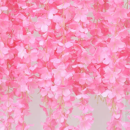 Duovlo 12 Piece Artificial Silk Wisteria Vine 3.6 Feet Ratta Hanging Flower Garland String Home Party Wedding Decor (Light Pink) - color: Light Pink