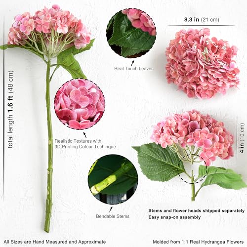FiveSeasonStuff Real Touch Silk (Magenta Pink) Hydrangea Flowers, 2 Large Long Stem Artificial Flowers for Floral Arrangements - color: Magenta Pink (2 Stems)