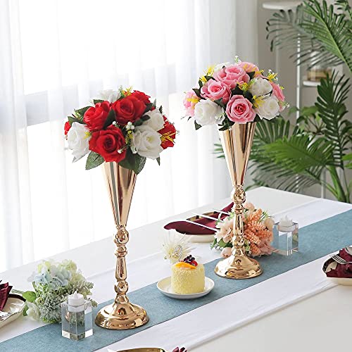 Set of 10 Tabletop Flower Vases for Centerpieces: 16.7in Metal Wedding Flower Vases, Elegant Gold Flower Stands for Christmas Anniversary Birthday Party Home Decoration Flower Arrangements - color: Gold, size: 10xL