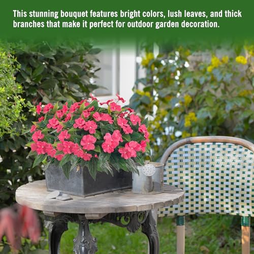 Fake Flowers Artificial Flowers for Outdoor,Artificial Plant Artificial Impatiens Bouquet Flowers for Outdoors Decoration,Silk Spring Artificial Plants for Outdoors Indoor Decor 2PCS(Rose - color: Rose Red-2