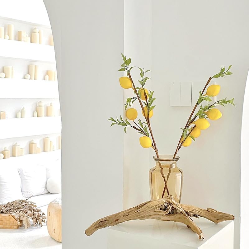 3 Pcs Artificial Lemon Decor 19" Fake Lemons Branch Beautiful Yellow Lemon Branches Decoration for Home Holiday Farmhouse Table Centerpiece and Home Decoration