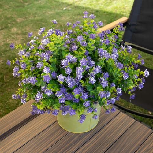 Artificial Flowers for Outdoors, 12 Bundles UV Resistant Artificial Outdoor Flowers, Not-Fading Plastic Fake Flowers for Outdoor Planters for Home Garden Porch Yard Decor, Purple - color: Purple