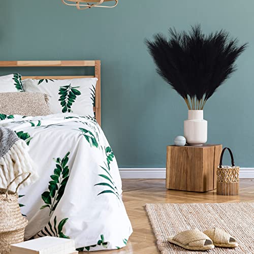 FOTEEWL 8 PCS Faux Pampas Grass Decor 38"/3.1FT Tall Fake Pompas Floral Large Artificial Pompous Grass Branches Plants for Floor Vase Filler Home Boho Decoration (Black) - color: Black
