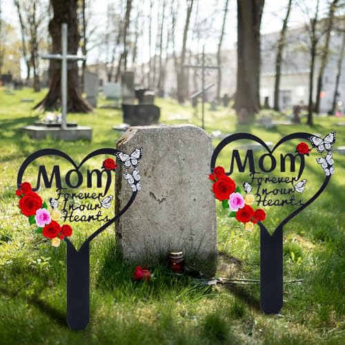 Cemetery Decorations for Grave Mom, Grave Decorations for Cemetery, Memorial Heart Graves Markers for Outdoors - style: Heart Mom-A