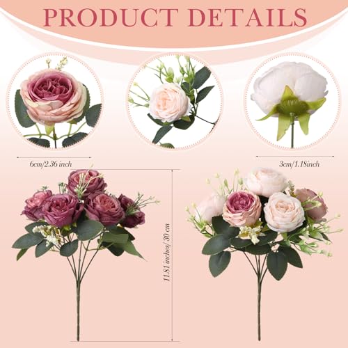 Geosar 8 Bundles Artificial Peonies Flowers Fake Silk Peony Bouquet Faux Peonies Flowers Bulk for Decoration Vase Floral Arrangements Wedding Party Table (Dusty Pink,Dusty Rose) - color: Dusty Pink, Dusty Rose