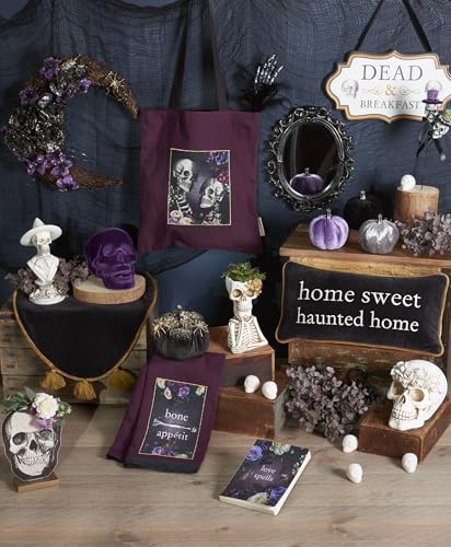 Primitives by Kathy Floral Skull Figurine - Romantic Halloween Resin Skull with Floral Crown and Metallic Bronze Accents