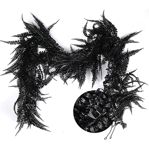 RECUTMS 2pcs Black Garland Artificial Hanging Plants 6 FT Boston Black Faux Ferns Garland Halloween Thanksgiving Party Outdoor Indoor Decor for Home - color: Black-fern2pcs