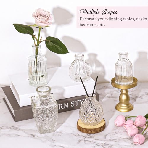 36Pcs Bud Vases Set Small Vintage Glass Bottles Clear Bud Vases in Bulk Multiple Shape Cute Glass Vases for Rustic Wedding Centerpieces Table Decorations and Home Decor(Clear) - color: Clear
