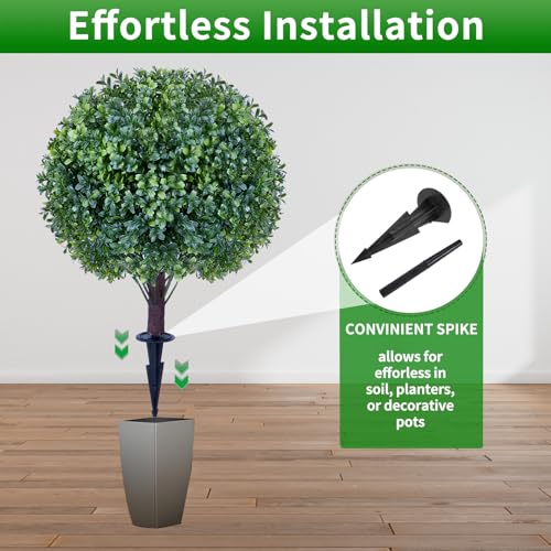 24" Artificial Boxwood Topiary Ball Tree Set of 2, UV & Fade Resistant Faux Evergreen Shrubs, Fake Plants for Indoor Outdoor Front Porch Garden Decoration - color: Boxwood