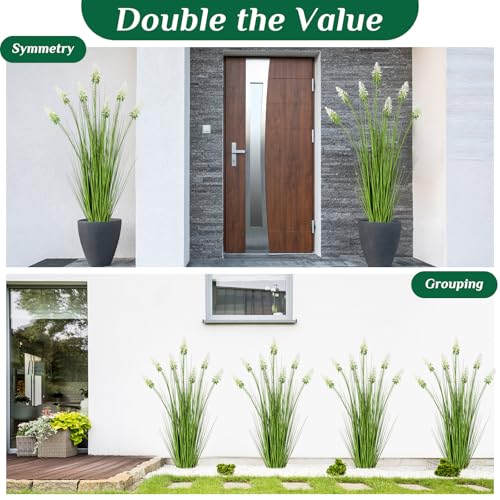 Jexine 2 Pieces 4 ft Artificial Tall Grass Plants Outdoor with White Cockscomb Flower Tall Artificial Grass Green Onions Plant Potted for Housewarming Gift House Garden Lobby Outdoor - color: White Cockscomb Flower