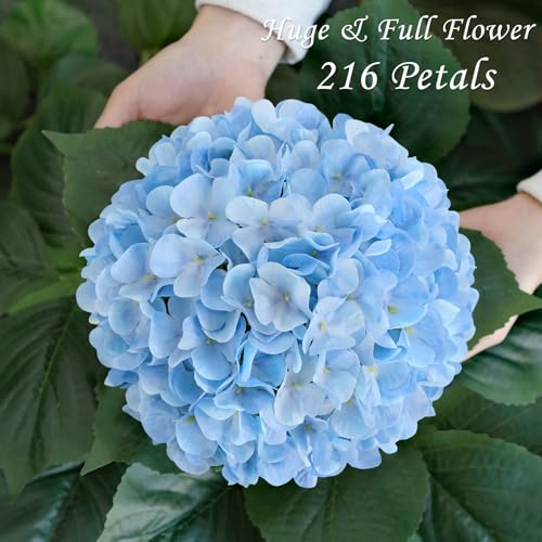 JINWOE Boho Light Blue Fake Hydrangea Artificial Flowers, 4Pcs 22" Large Lifelike Silk Artificial Hydrangeas, Full Fake Flowers for Bouquet Table Centerpieces Wedding Indoor Home - color: Light Blue