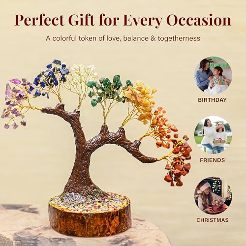 Crocon® 7 Chakra Bonsai Crystal Tree of Life Healing Crystals Home Decor Spiritual Gift, Birthday Gifts for Women, Mom, Sister Housewarming Gifts New Home Meditation Decor, Gift for Her Grandma - color: 002a Seven Chakra (Bonsai Tree)