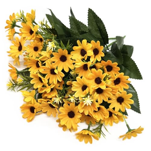 Yellow Daisy Artificial Flowers Bunches, Silk Realistic Wildflowers Bouquet Plastic Greenery Plants Bushes Mini Daisies Flower for Outdoor Indoor Home Garden Party Verandah Summer Decoration 4 Pack - color: Daisy - Yellow - 4 Bundles