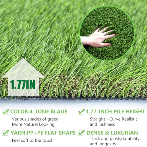 Petgrow Luxurious Artificial Grass 1.77 Inch Pile Height Ultrathick Turf 7 X 15 Feet,Indoor/Outdoor Dog Pee Fake Faux Grass,Synthetic Grass Rug Garden Landscape Patio,Drainage Holes - size: 7 X 15 Feet