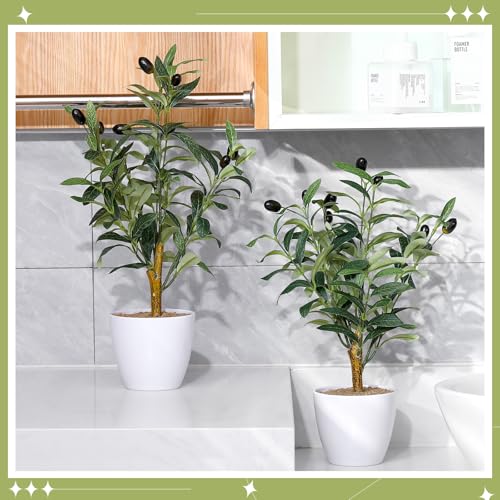 Giegxin 2 Pack 15.8 Inch Small Artificial Olive Tree Indoor 40cm Faux Olive Plant with White Pot for Home Office Room Table Modern Decor - color: White