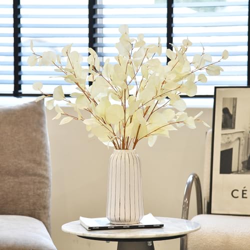 3 PCS Artificial Eucalyptus Stems Long 33" Fake Eucalyptus Leaves Branches for Vase Home Wedding Party Decorations, Cream White - color: Cream White*3